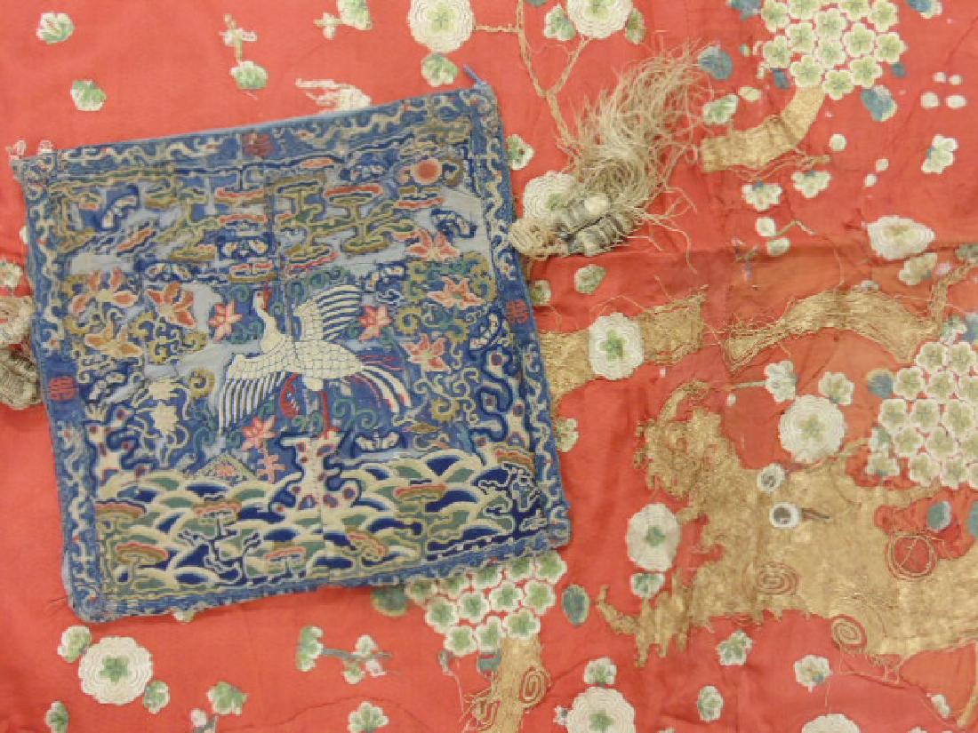 Chinese textile, Mandarin rank badge, red panel (1 of 12)