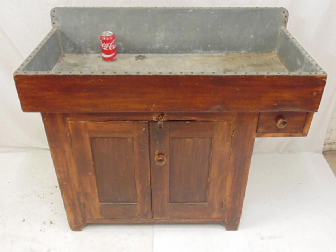 Country dry sink, pine base with 2 doors, zinc lined (1 of 5)
