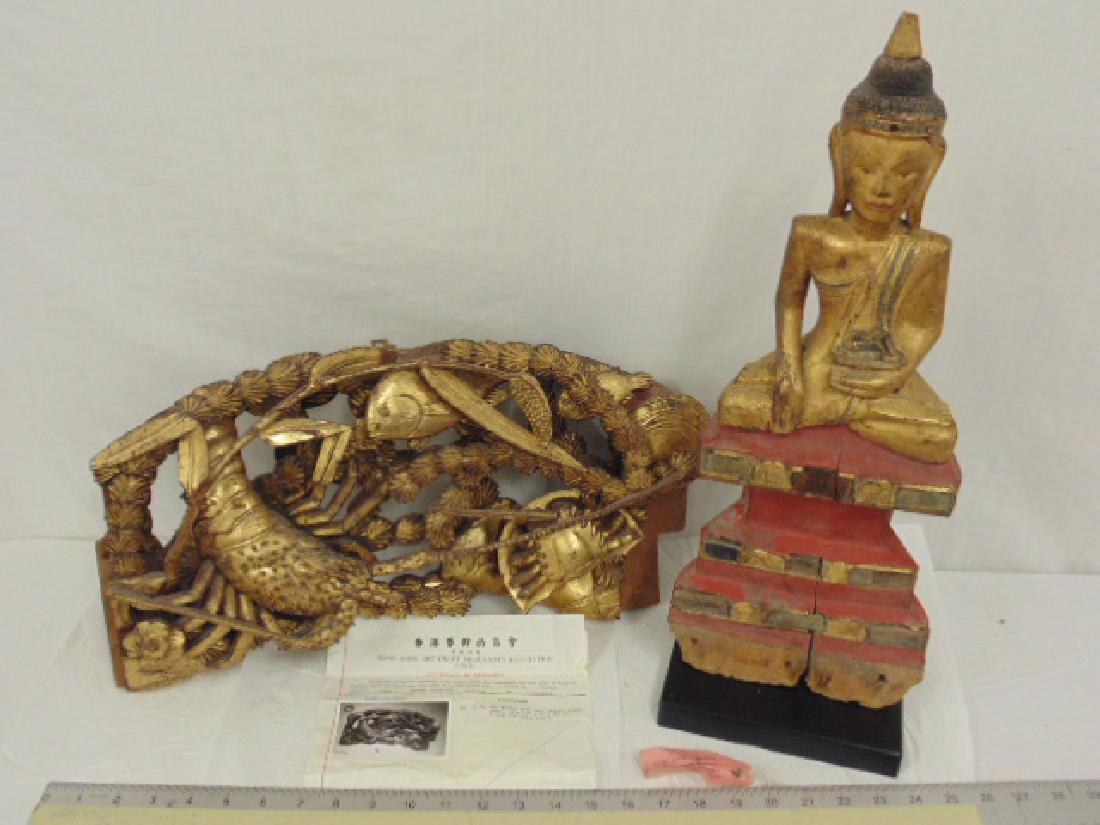 Asian carved & gilt wood carvings, fish, nautical (1 of 9)