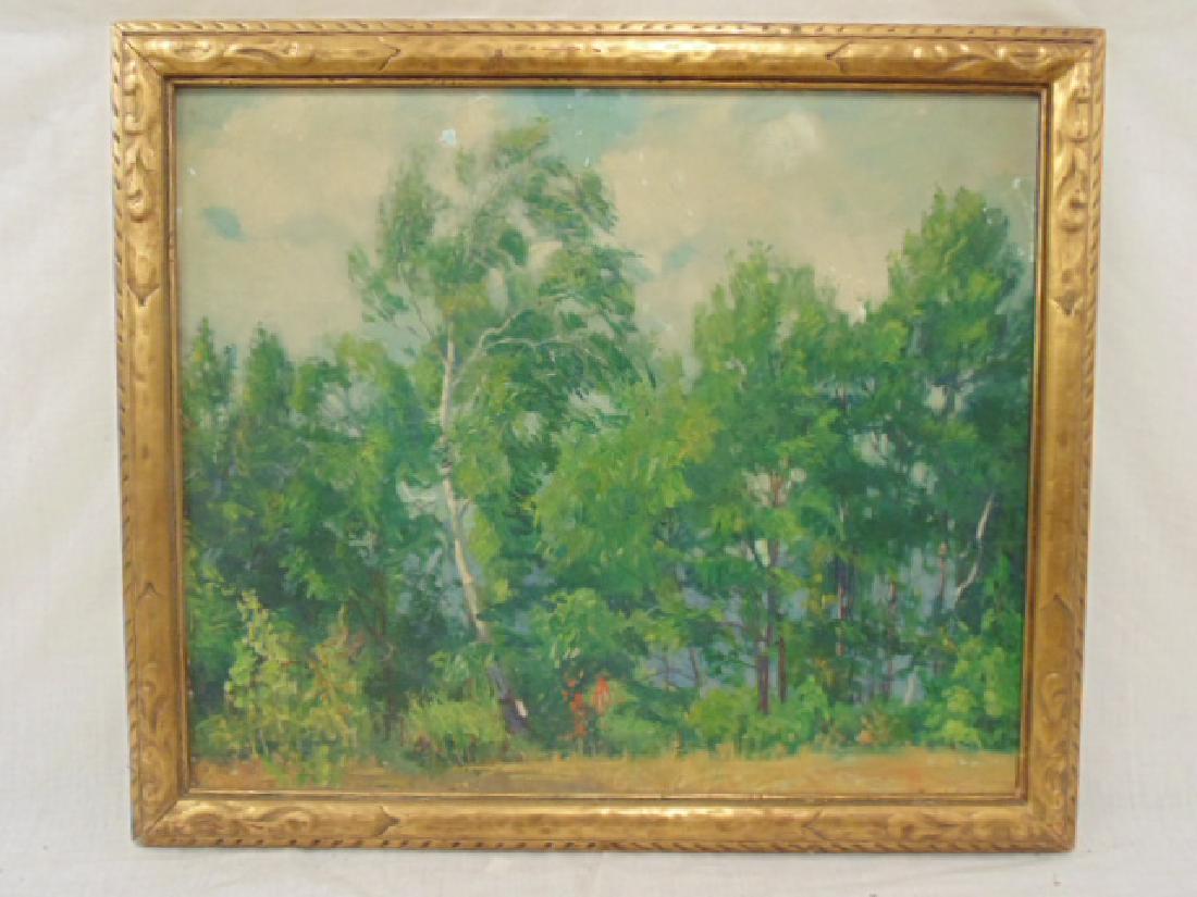 Painting, landscape with birch trees, signed Edna (1 of 5)