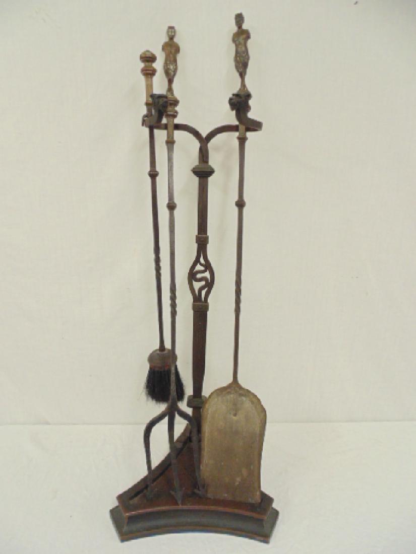 Set brass handled fireplace tools with satyr figures (1 of 8)