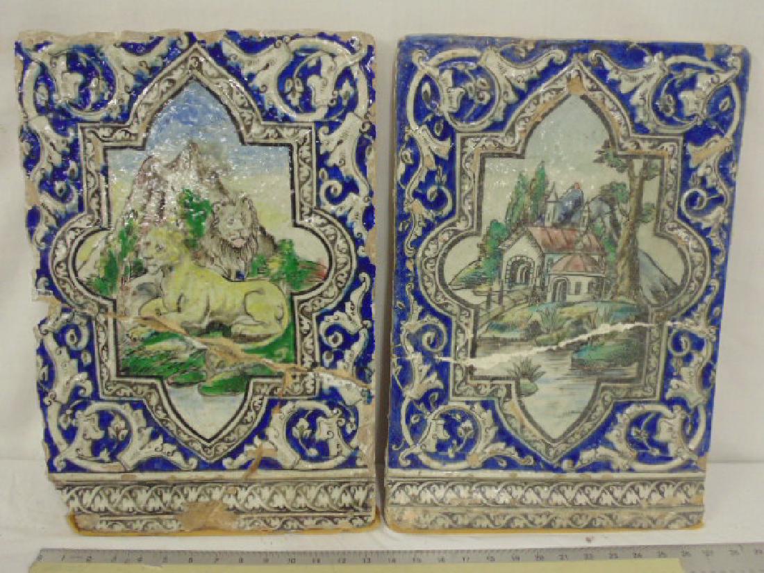 Pair glazed stoneware tiles, paint decorated (1 of 7)