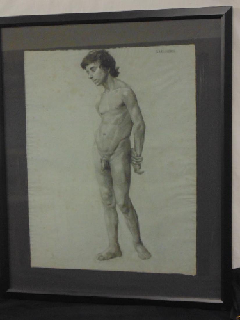 Drawing, study nude, signed Karl Mediz: Drawing, study nude, signed Karl Mediz, 24" by 18.5". All items sold as is, as found, please refer to images for general condition issues, if you need more info contact us, by participating in this au