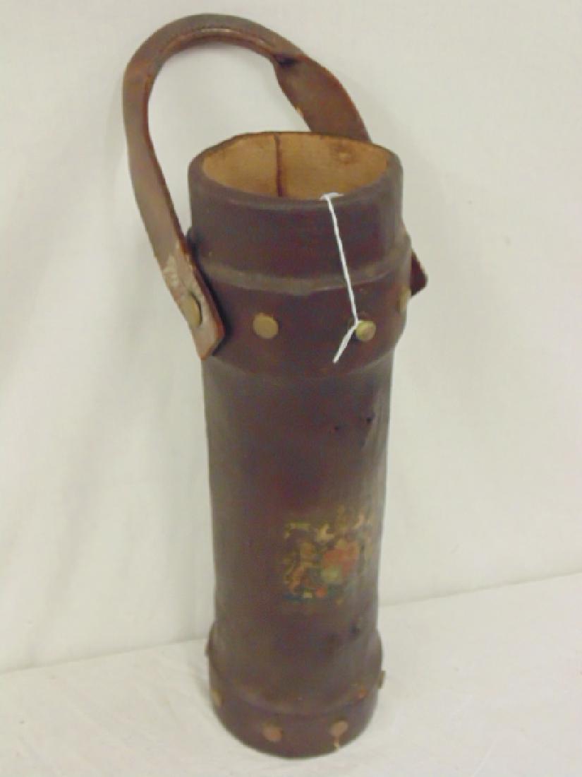 Fire bucket, canvas & leather, original decal (1 of 7)