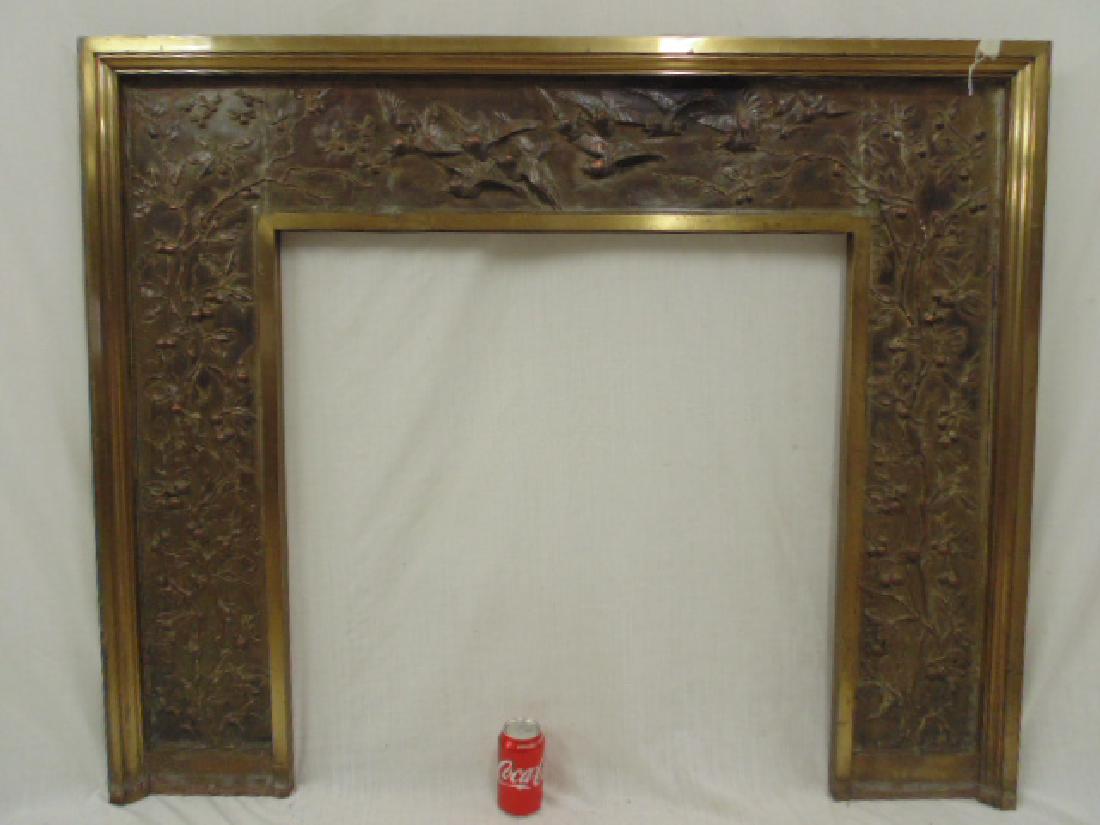 Bronze mantle, fireplace surround, decorated, birds (1 of 6)