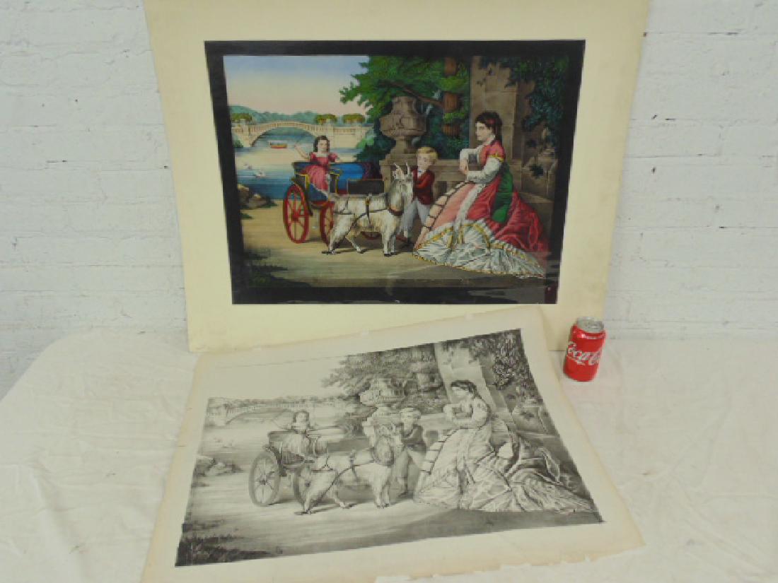 2 Victorian Central Park prints, mother with children (1 of 8)