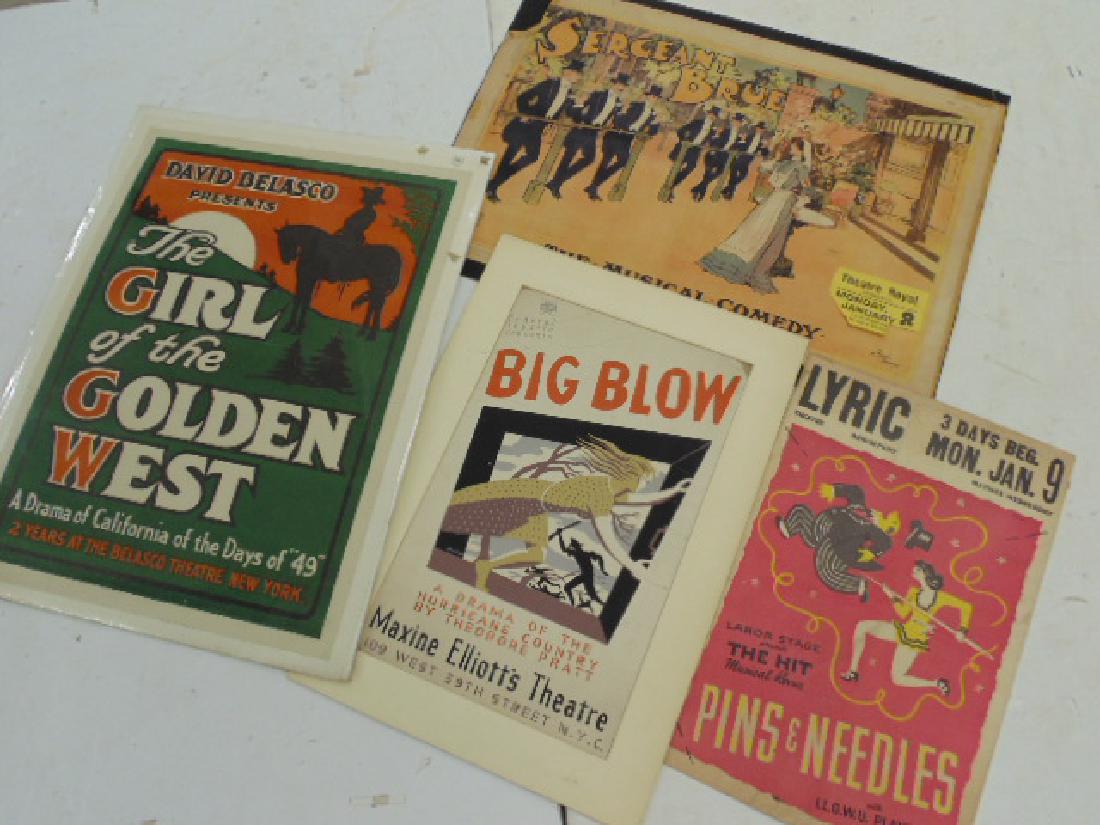Lot 4 theatre posters, "Big Blow", "The Girl of the: Lot 4 theatre posters, "Big Blow", "The Girl of the Golden West", "Sergeant Brue", & "Pins & Needles", "Big Blow, A Drama of the Hurricane Country by Theodore Pratt" is laid down on cardboard, issued 
