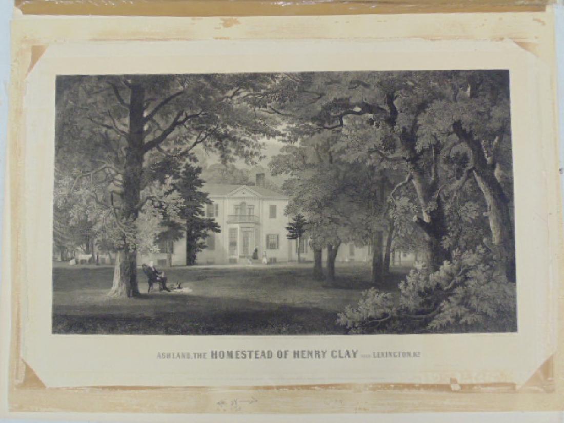 Engraving, "Ashland, the Homestead of Henry Clay near: Engraving, "Ashland, the Homestead of Henry Clay near Lexington, Kentucky", engraved by John Sartain after the original by James Hamilton, 1863 version, 21" by 31.5", laid down on thick paper