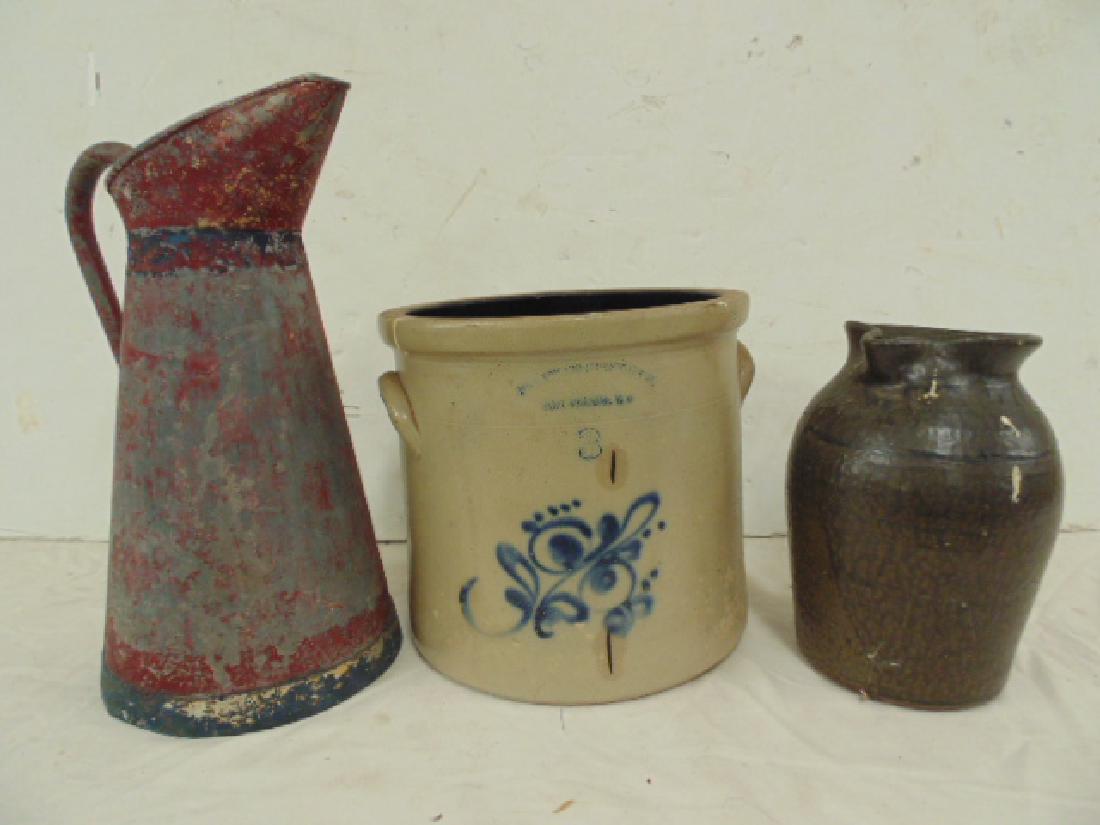 2 stoneware crocks & tole pitcher, includes decorative (1 of 6)