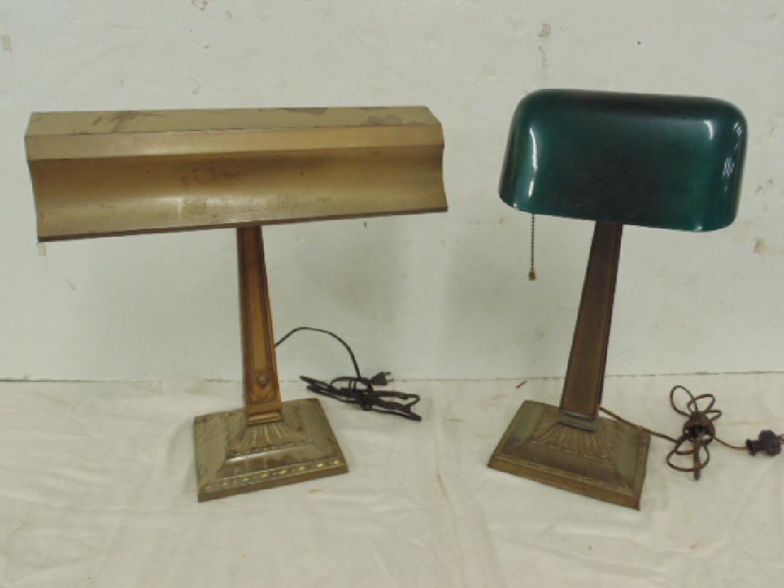 2 Emeralite desk lamps, one with green glass shade, (1 of 4)