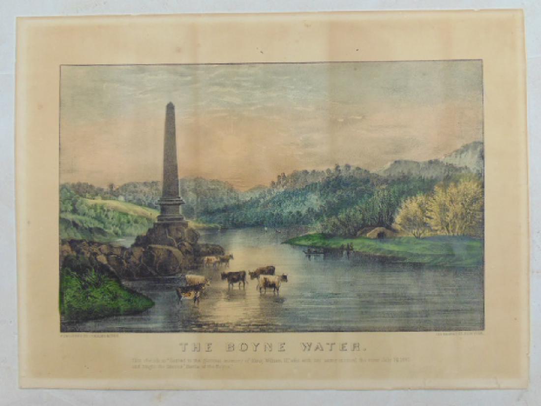 Currier & Ives print, "The Boyne Water", glorious: Currier & Ives print, "The Boyne Water", glorious memory of King William III, 11" by 15". All items sold as is as found, please refer to images for additional condition issues, all sales final.