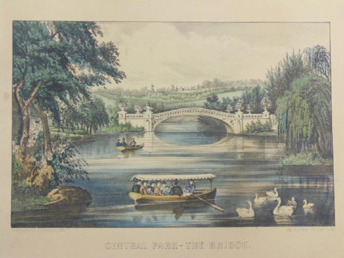 Currier & Ives print, "Central Park-The Bridge", 11" by (1 of 5)