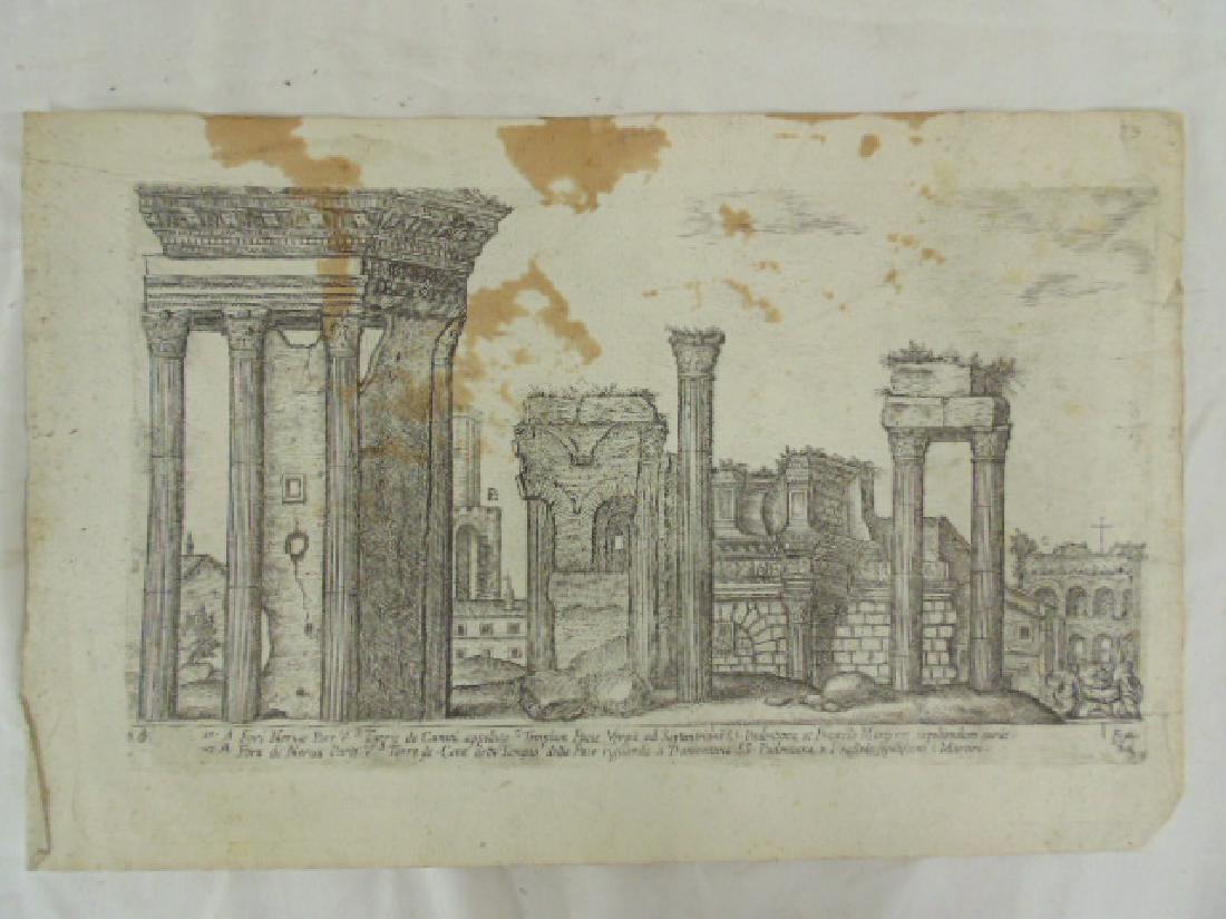 Early Italian etching of ruins, "A fori neruce pars V, (1 of 6)