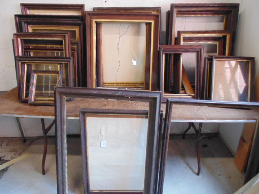Large lot Victorian walnut frames, many with gilt trim, (1 of 3)
