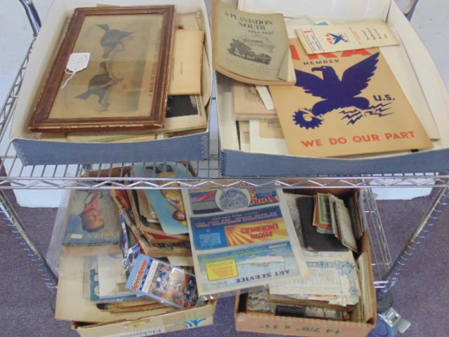 4 boxes with ephemera including Cruise line menus, prin: 4 boxes with ephemera including Cruise line menus, prints, advertisement, brochures & lots more
