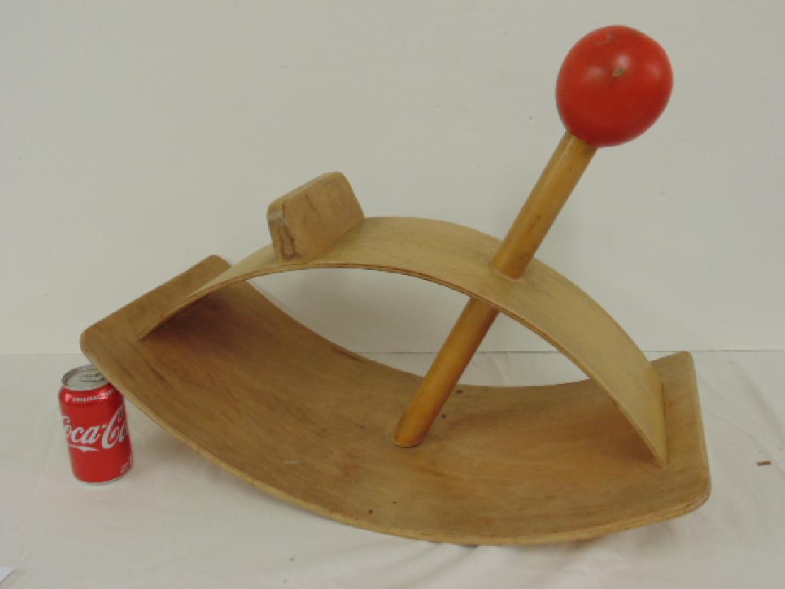Modernist Child Rocker by Creative Playthings: Modernist Child Rocker by Creative Playthings, structurally ok, varnish worn, used condition. All items sold as is, as found, please refer to images for additional condition information, all sales fin