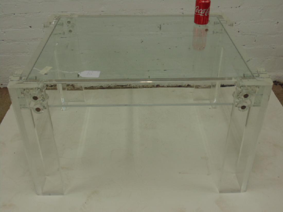 Lucite base, glass top coffee table (1 of 4)