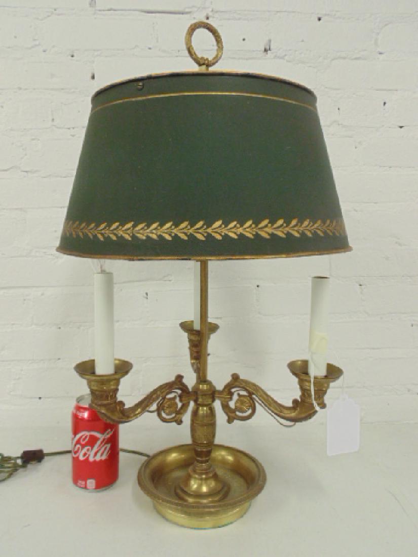 Bronze bouillotte lamp,  tole shade (1 of 5)