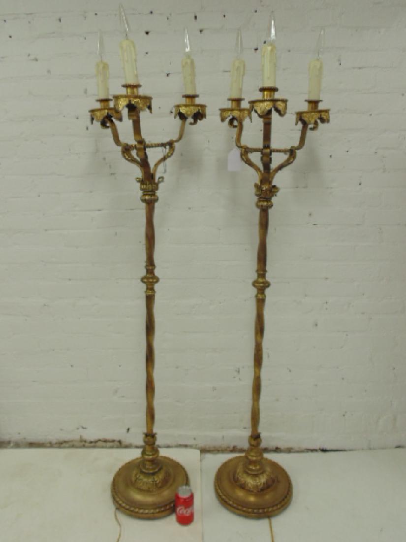 Pair heavy brass floor candelabra, torchiers (1 of 4)