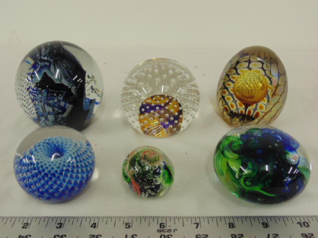 6 art glass paperweights, 2 Chris Belleau studio, other (1 of 5)