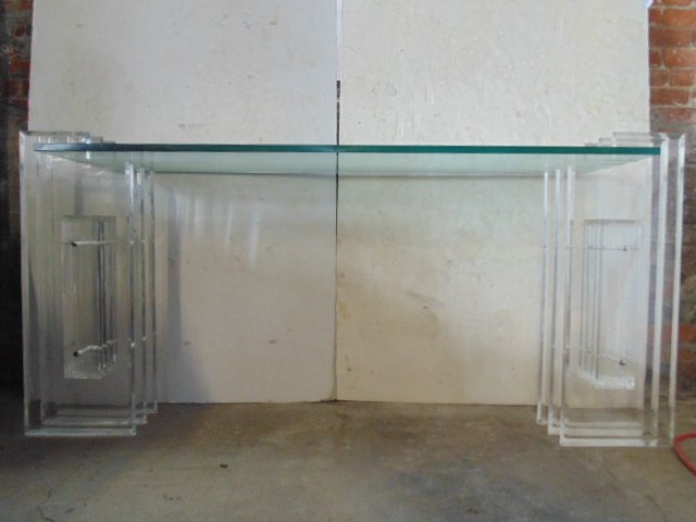 Lucite base glass top console table (1 of 5)