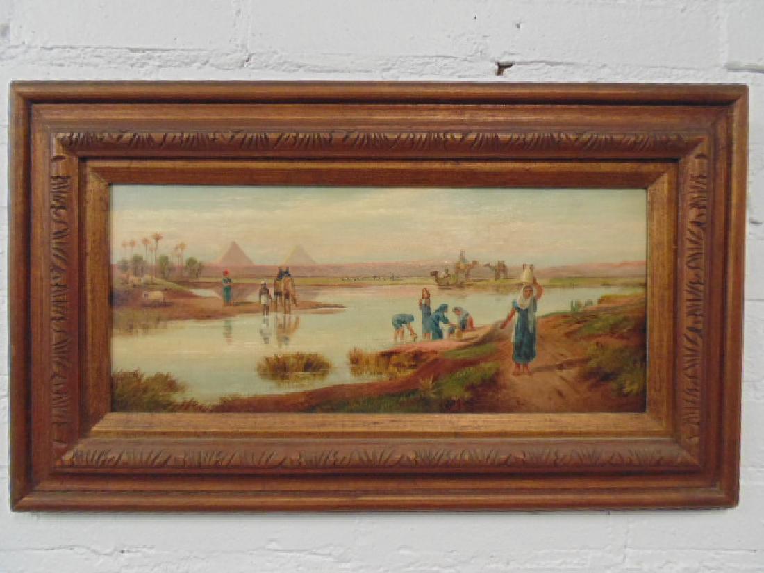 Painting, along the Nile river, pyramids in back (1 of 7)