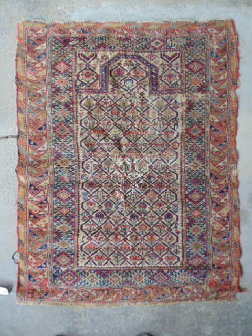 Early prayer rug, Caucasian, worn, some tears, 51.5" by (1 of 6)