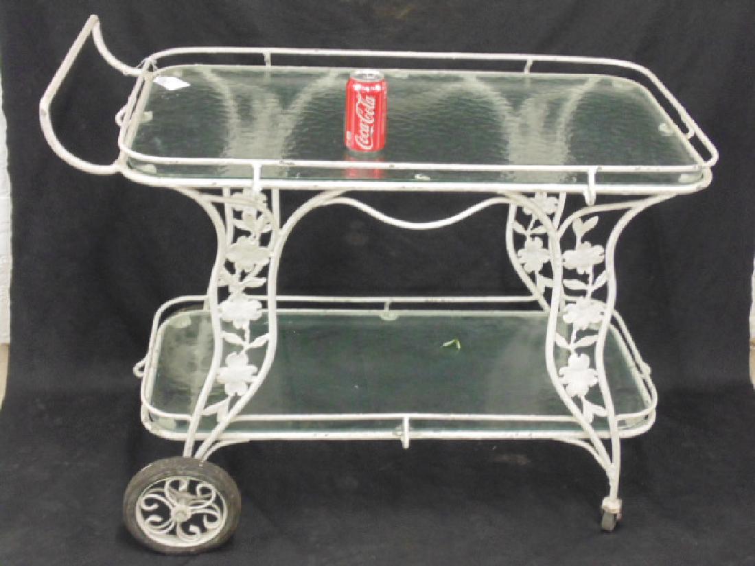 Iron tea cart with glass shelves, decorative sides with (1 of 5)
