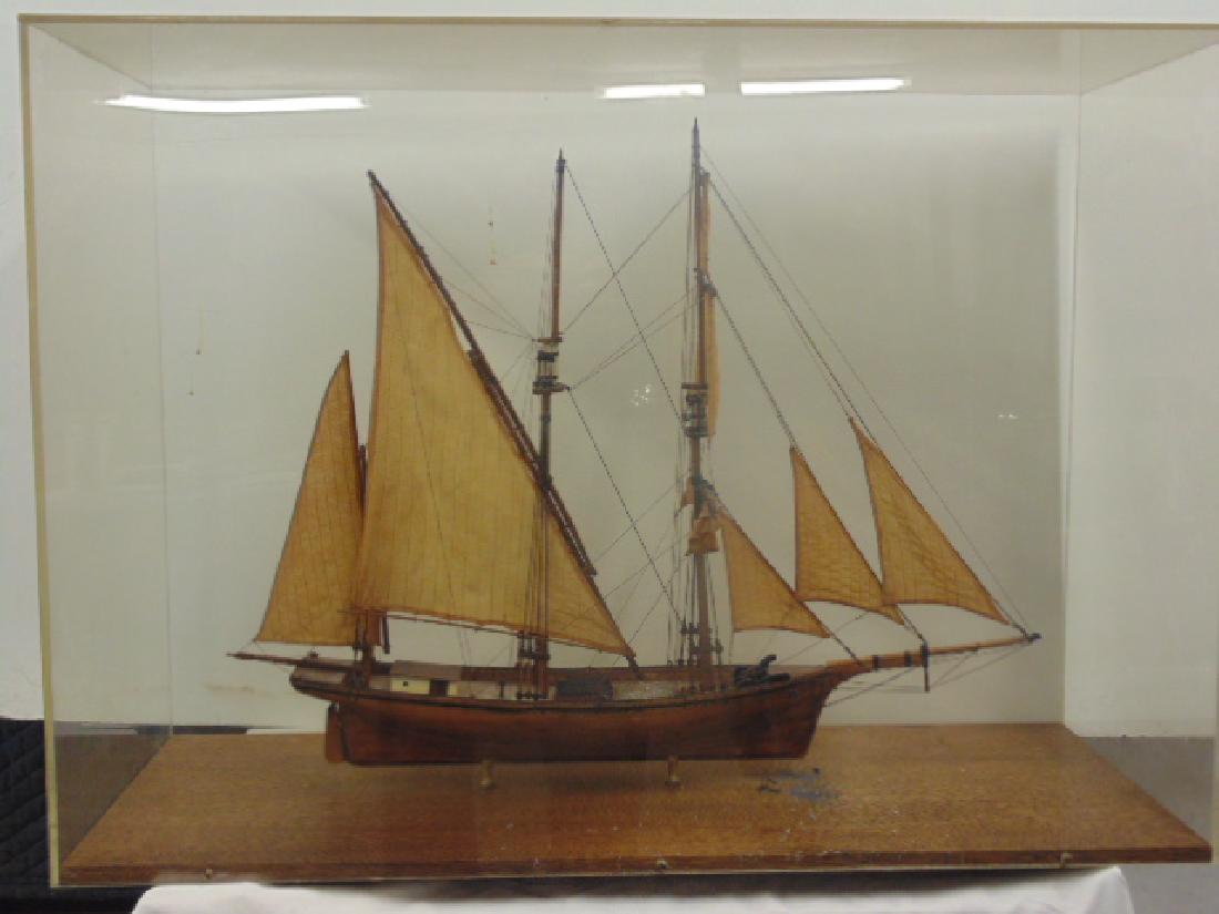 Sailboat model in Lucite case, 2 mast sailboat, wood (1 of 6)