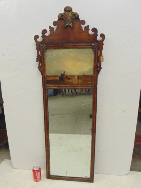 Antique Chippendale 2 panel mirror, top panel has oil (1 of 9)