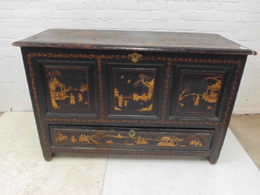 American pine blanket box Japaned, Chinoisserie (1 of 11)