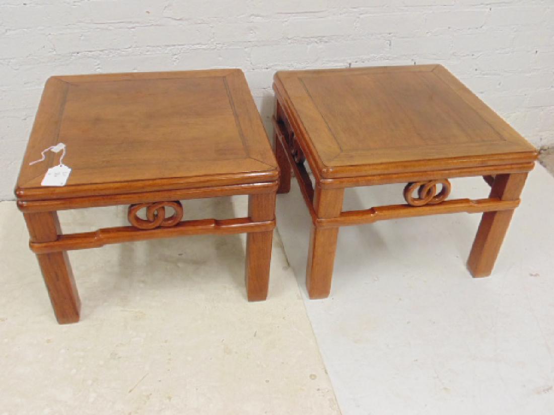 Pair Chinese side tables with carved skirts, each table (1 of 5)