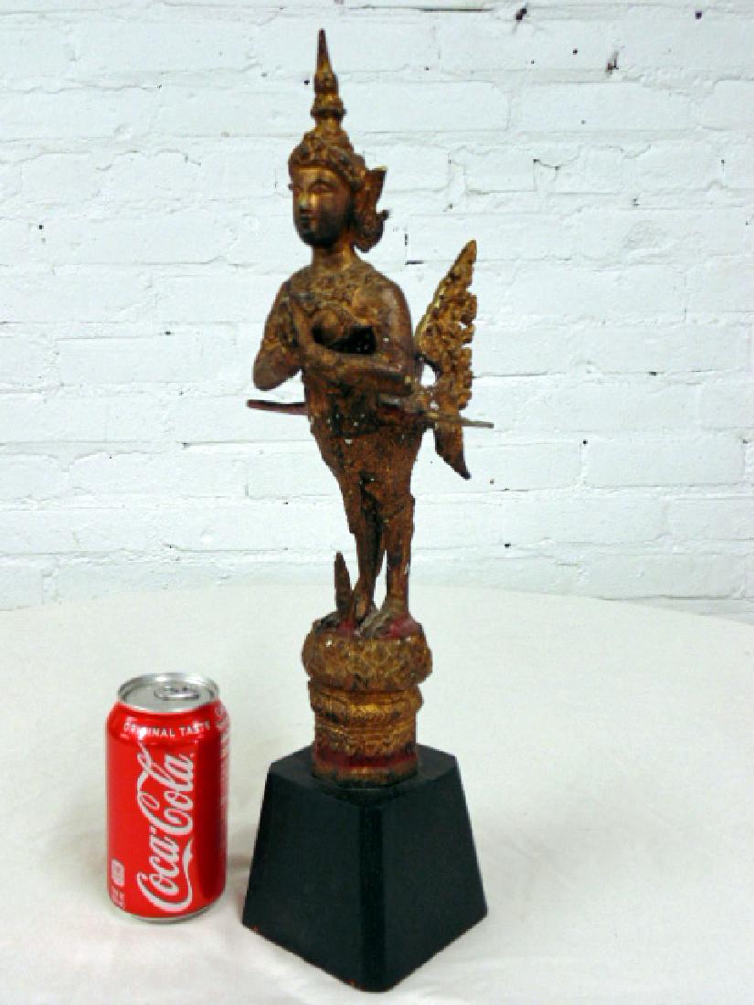 Gilt Thai bronze Buddha, deity figure, on wood base, (1 of 6)