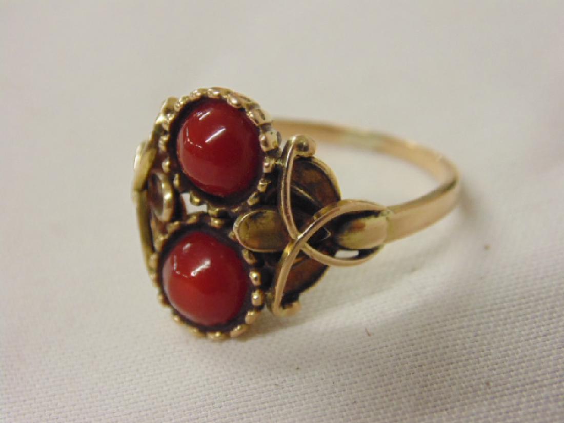 George Jensen 18K gold ring with red coral stone, (1 of 4)