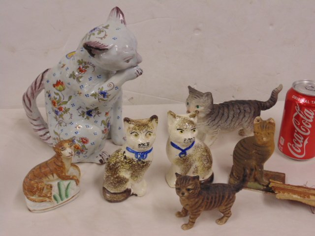 Lot ceramic & porcelain Cats, includes bisque, (1 of 7)