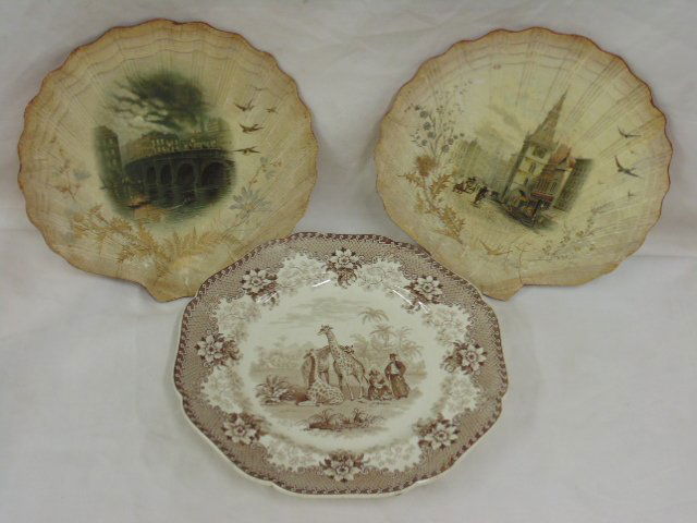 Pair Glasgow paintings & 1836 Giraffe transfer plate (1 of 10)