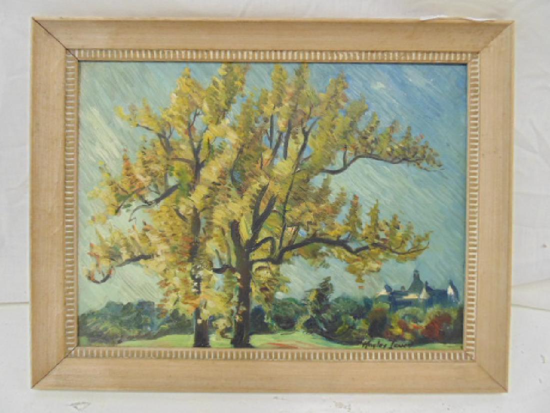 Painting, "Yonkers Monastery", Hayley Lever, painted on: Painting, "Yonkers Monastery", Hayley Lever, painted on panel, landscape with tree, 11" by 15", signed