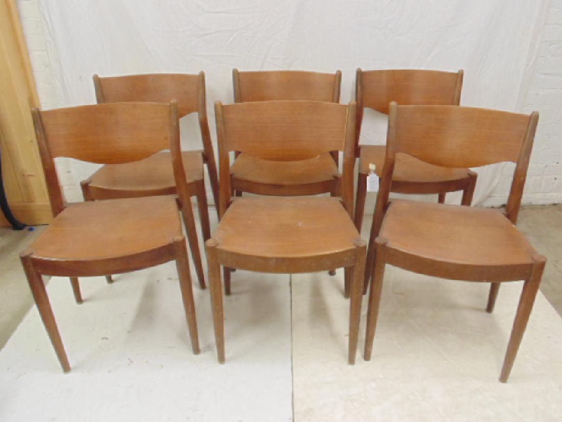 C.M. Madsens for John Stuart chairs, Danish, all wood: C.M. Madsens for John Stuart chairs, Danish, all wood design, each chair is, stackable, 16" by 18", height is 30", some scratches.