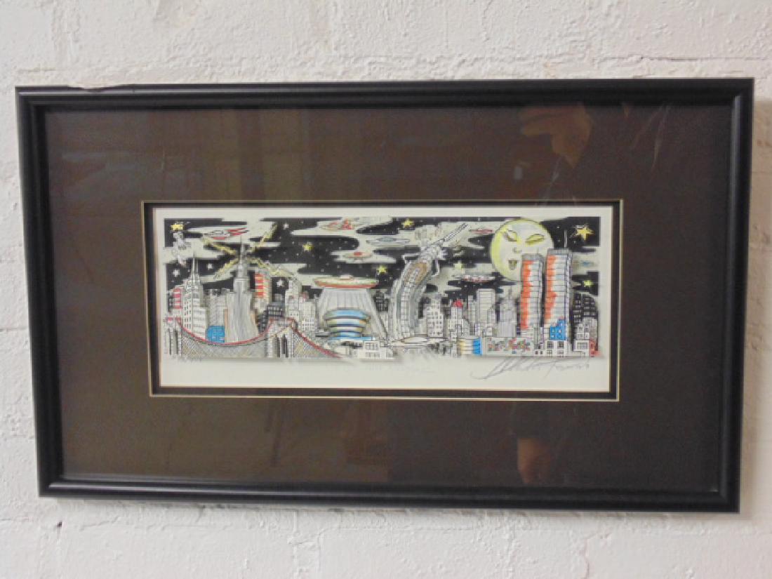 Mixed Media, Charles Fazzino 3D pop art, "U.F.O.'s over: Mixed Media, lithograph, Charles Fazzino 3D pop art, "U.F.O.'s over New York, 243/400, 5.5" by 14"