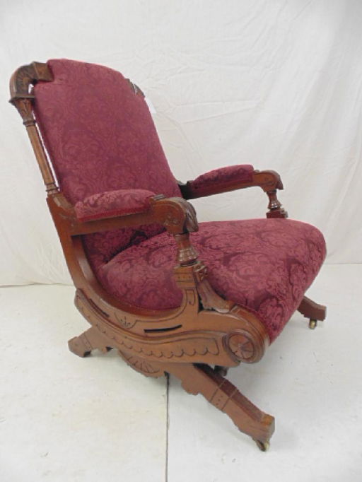 Inlaid Victorian Platform Rocker Red Upholstery Chair Inlaid Victorian Platform Rocker Red Upholstery Chair