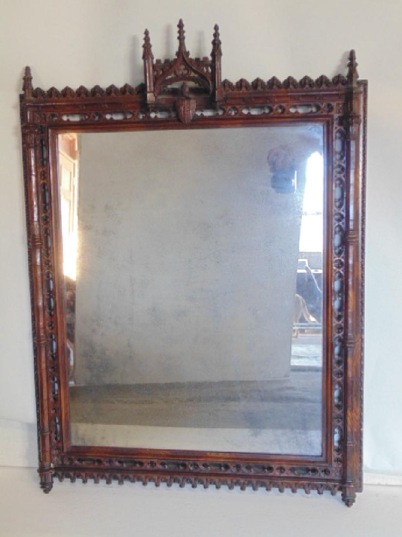 Gothic Revival Mirror, with gesso. Mirror replaced,: Gothic Revival Mirror, with gesso. Mirror replaced, repair to bottom left, 21 1/4 x 23 1/2"