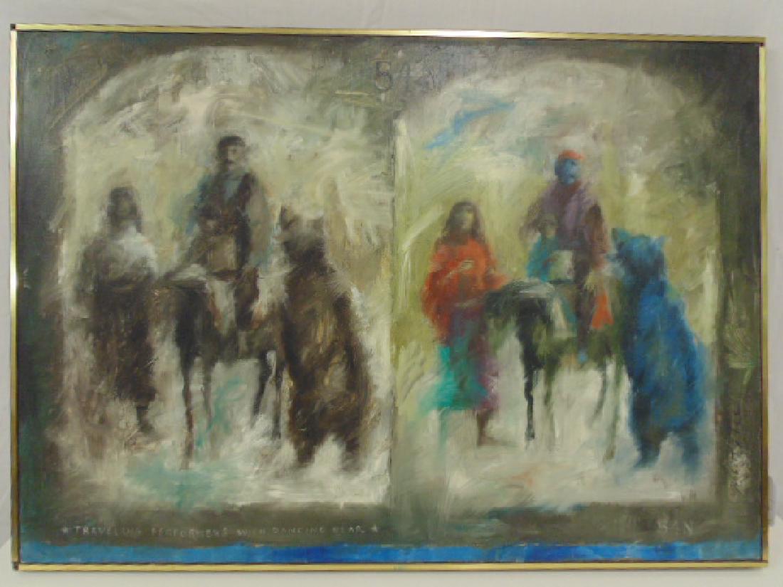 Painting, "Traveling Performers, Robert J. Lee,: Painting, "Traveling Performers, Robert J. Lee, Seminary Hill, Carmel, New York, canvas size is 24" by 34"