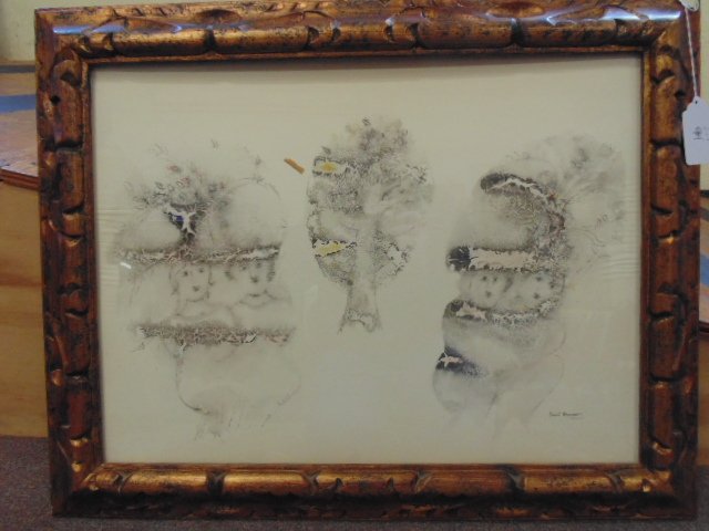 Drawing, figures, Sakti Burman: Drawing of various figures, trees, signed lower left Sakti Burman, some fold marks left margin, appears water related, no stains, 17.5" by 23.5"