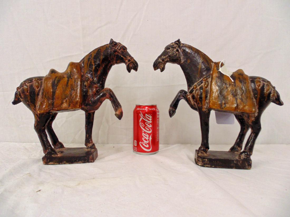 Pair Chinese terracotta horses, paint decorated Tang (1 of 5)