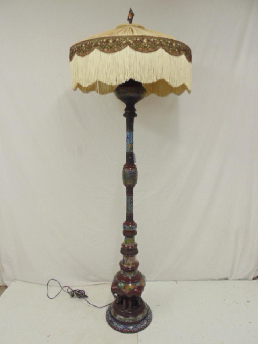 Bronze Cloisonne Floor Lamp With Fringed Linen Shade