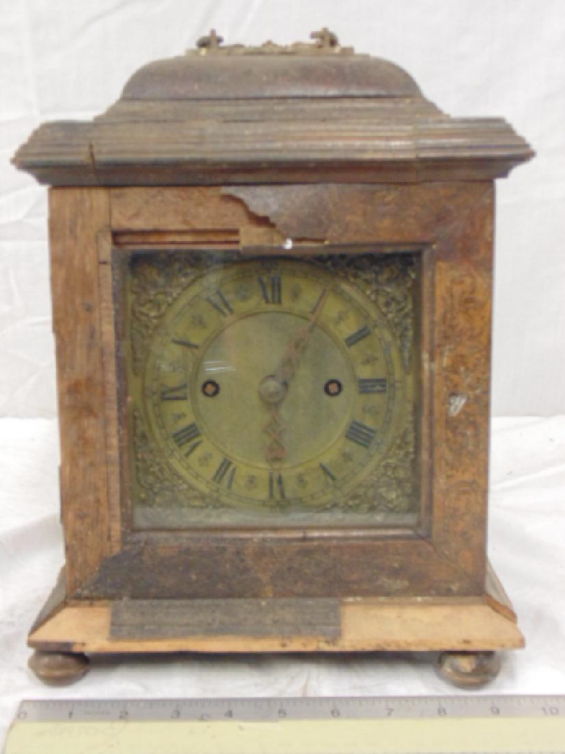 Antique English clock, old inlaid case, ornate brass (1 of 7)