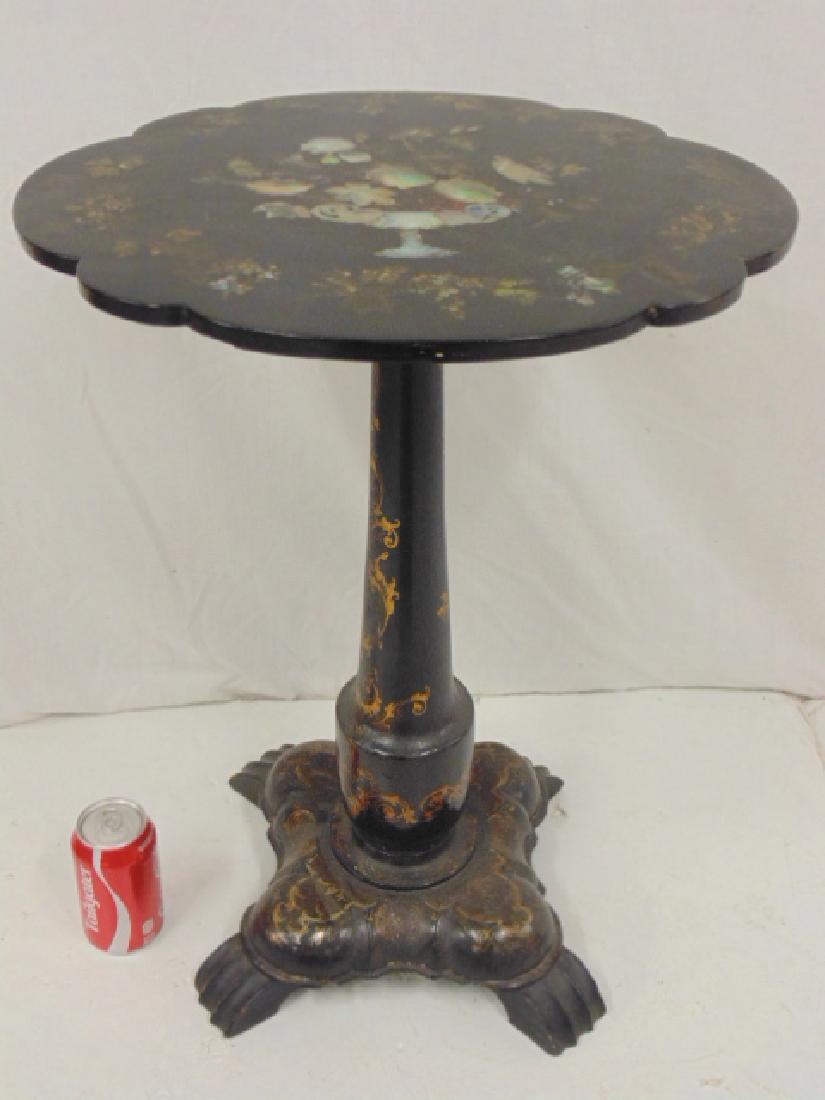 Small paper mache inlaid stand, black lacquered paper (1 of 6)