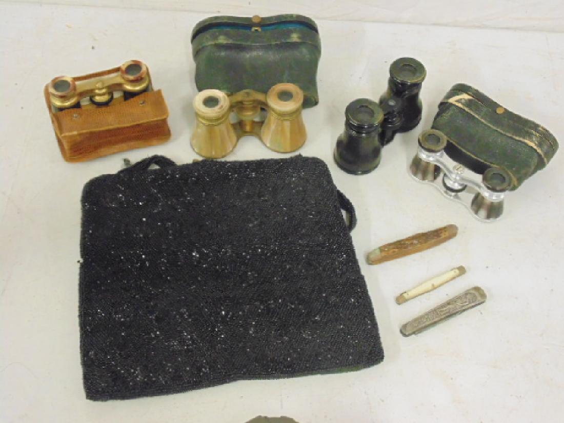 Lot 4 pair opera glasses, one beaded purse, 3 pocket (1 of 5)