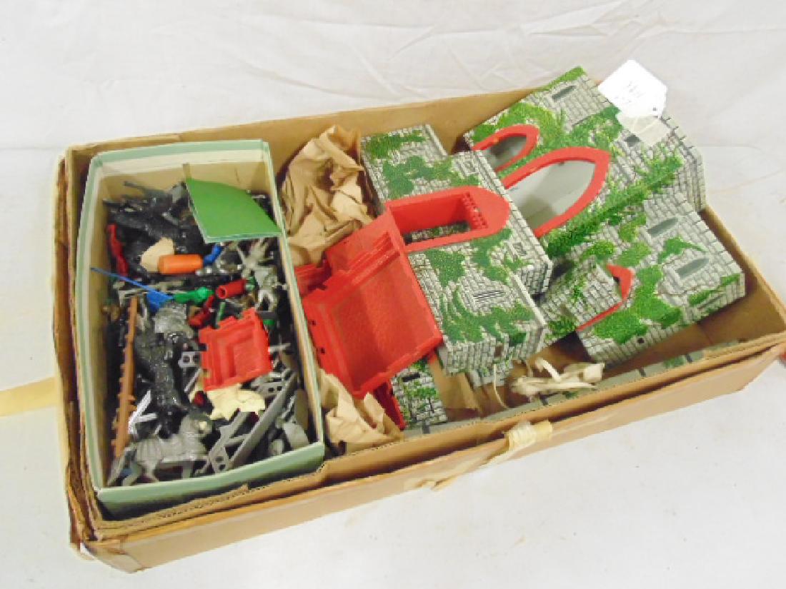 Toy, tin castle model, paint decorated castle with (1 of 3)