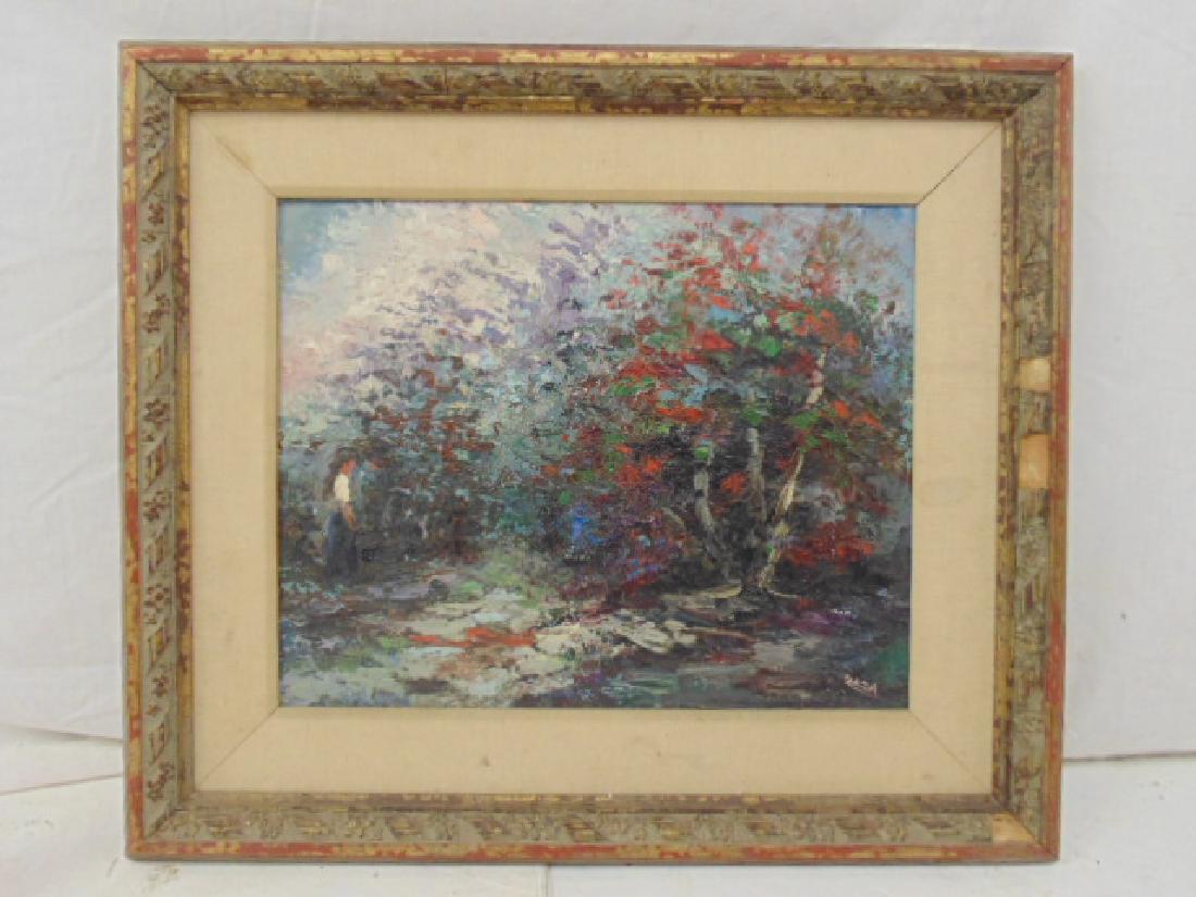 Painting, figure in landscape, trees, signed Raza, 16" (1 of 4)
